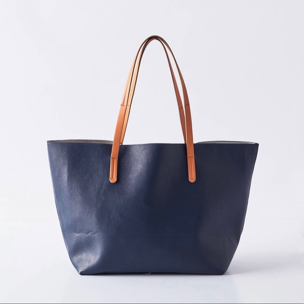 Vegan Leather Navy Tote
